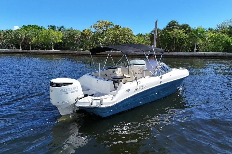 Slide: The Image of 2021 Stingray 231 DC boat with Suzuki engine on a sunny day. - 5