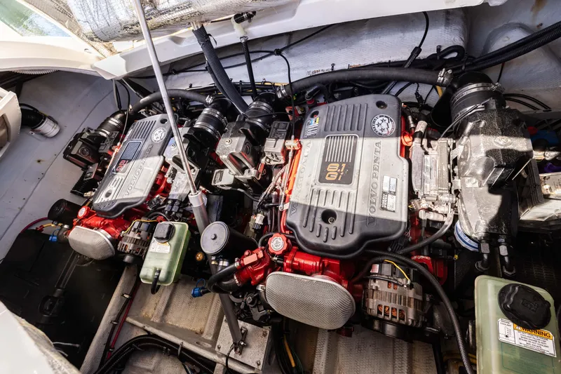 Slide: The Image of Engine compartment of a 2007 Chris Craft Corsair boat with Volvo Penta engines. - 16