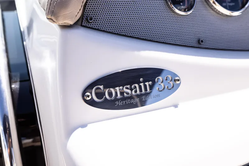 Slide: The Image of 2007 Chris Craft Corsair 33 Heritage Edition boat emblem close-up. - 22