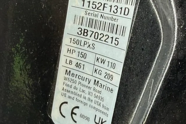 Slide: The Image of Label on Mercury Marine engine with specifications and serial number for Thor LAKE HAMMER 1900 CC, 2026. - 9