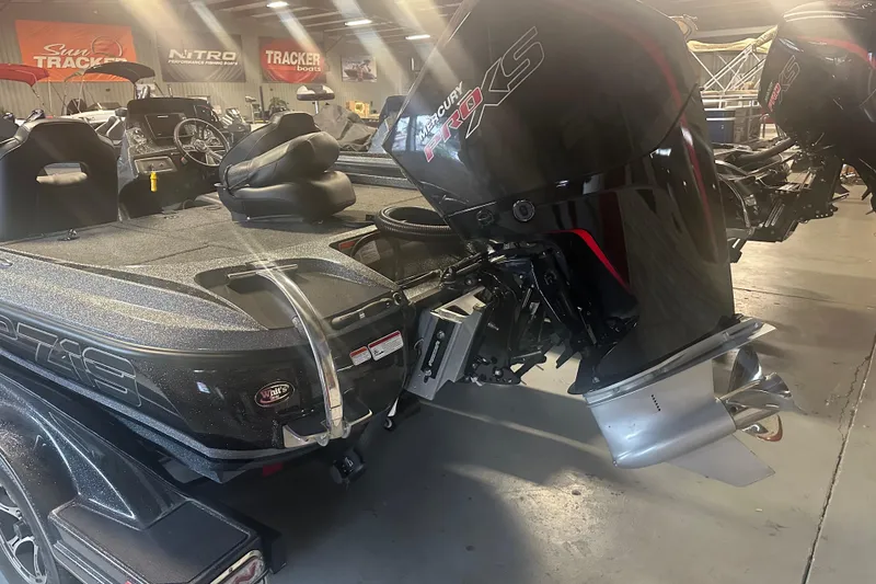 Slide: The Image of 2020 Nitro Z19 Pro boat with Mercury Pro XS engine in showroom. - 16