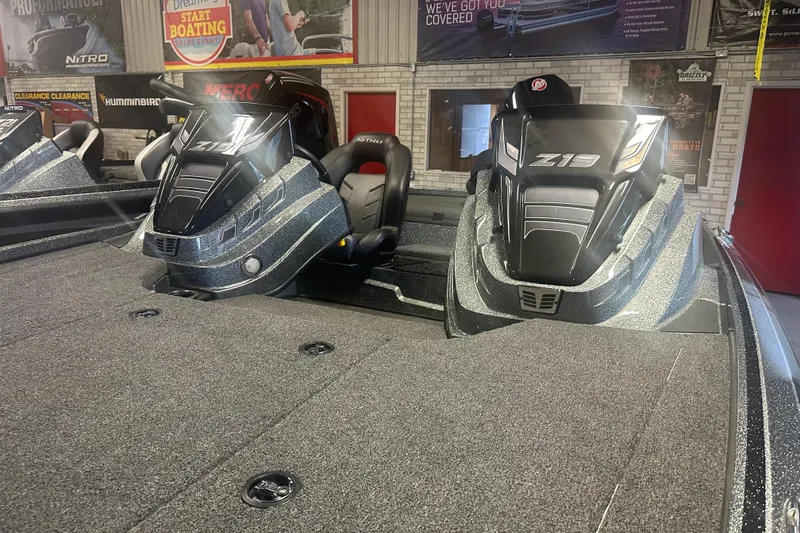 Slide: The Image of 2020 Nitro Z19 Pro boat interior with dual seats and sleek design. - 3