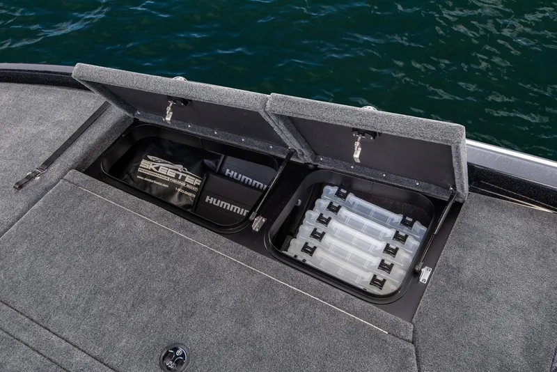 Slide: The Image of Manufacturer Provided Image: 2019 Skeeter ZX 250 boat storage compartments with fishing gear and tackle boxes. - 19