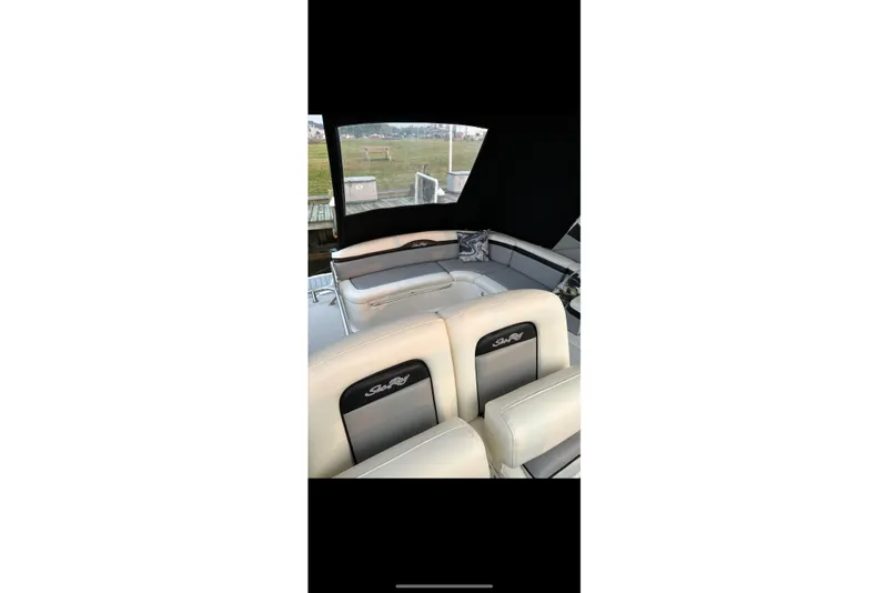 Slide: The Image of Interior view of 2008 Sea Ray 350 Sundancer with comfortable seating and cushions. - 3
