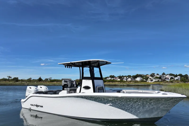 Slide: The Image of 2026 NauticStar 252 Legacy boat on calm water under clear blue sky. - 9
