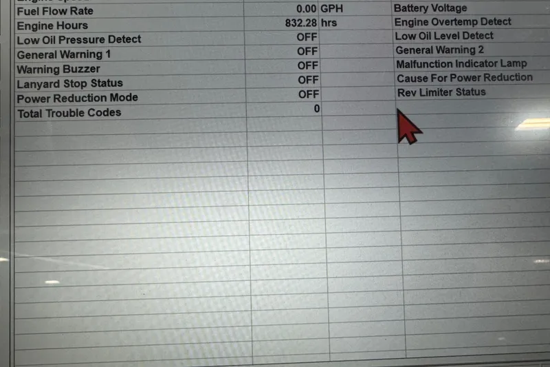 Slide: The Image of Dashboard display of a 2001 Sea Ray 280 Bow Rider showing engine diagnostics and status indicators. - 13