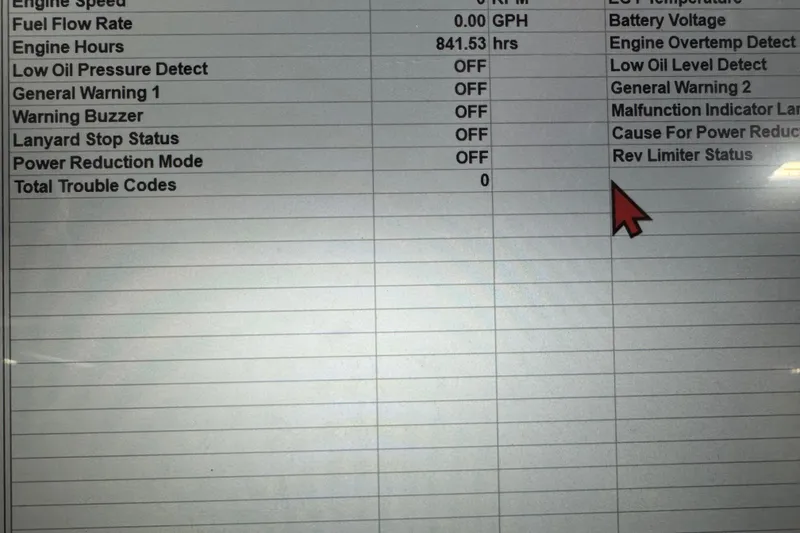 Slide: The Image of Dashboard display of a 2001 Sea Ray 280 Bow Rider showing engine diagnostics and status indicators. - 14