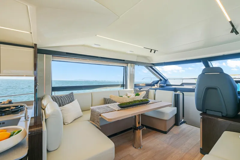 Slide: The Image of Luxury yacht Absolute 56 FLY 2025 model, featuring sleek design and ocean view. - 42