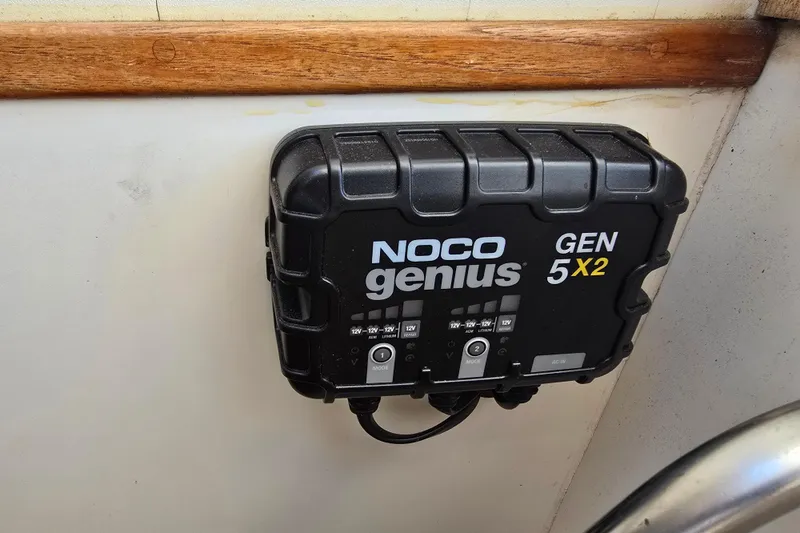 Slide: The Image of NOCO Genius GEN 5X2 charger on 1987 Luhrs 30 Alura Classic boat. - 26
