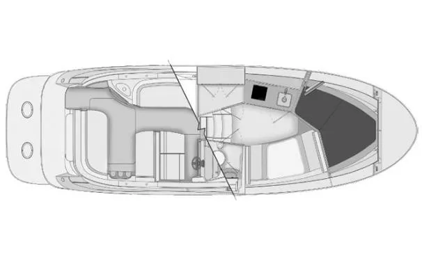 Slide: The Image of 2011 Bayliner 285 boat interior with seating, sink, and helm in marina setting. - 8