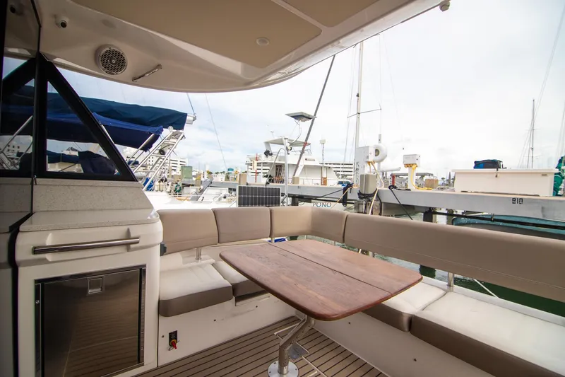 Slide: The Image of Luxurious interior of 2016 Regal 42 Grande Coupe yacht with modern kitchen amenities. - 11