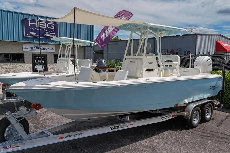 Slide: The Image of 2026 Pathfinder 2400 TRS boat on trailer at HBG Yacht Sales dealership. - 45