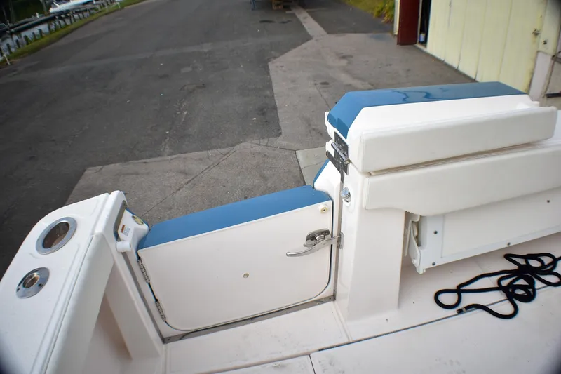 Slide: The Image of 2016 Tiara Yachts 4300 Open boat deck with blue and white seating. - 31