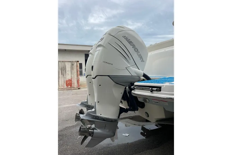Slide: The Image of 2017 Boston Whaler 320 Vantage with dual Mercury Verado outboard engines. - 28