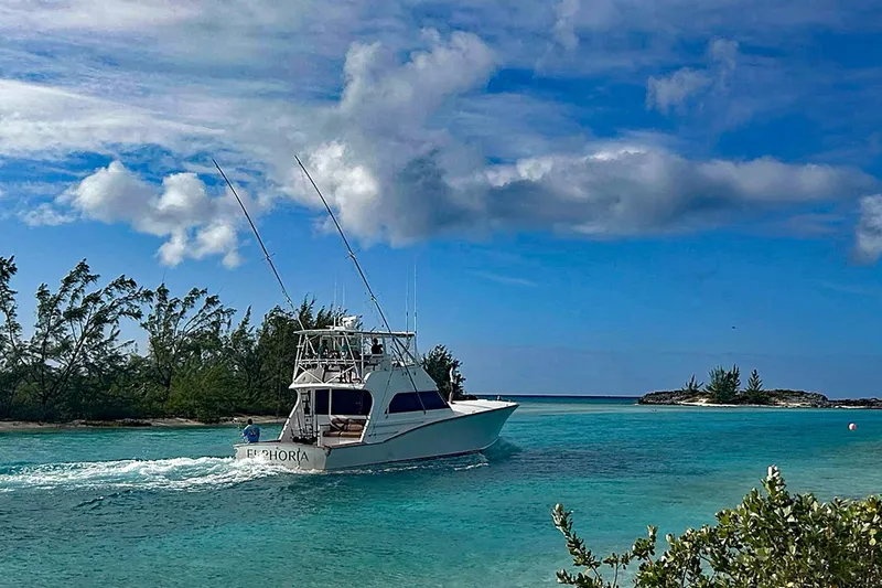 Slide: The Image of Custom Carolina Precision Sportfish 2000 cruising in clear turquoise waters under a blue sky. - 6