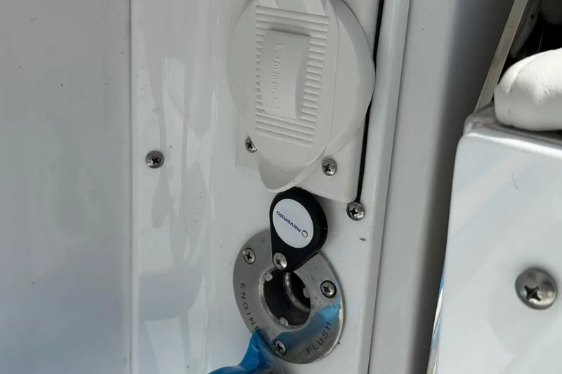 Slide: The Image of Engine flush port on 2026 Everglades 335 Center Console boat. - 46