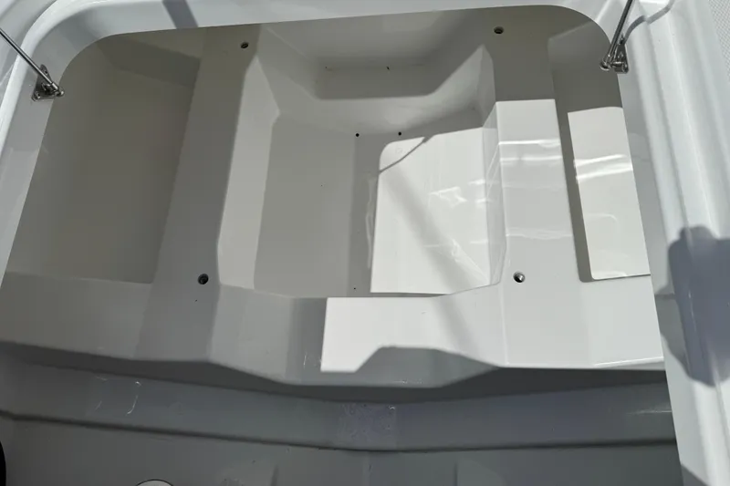 Slide: The Image of 2026 Everglades 335 Center Console boat interior storage compartment. - 47
