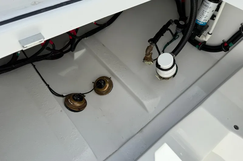 Slide: The Image of 2026 Everglades 335 Center Console boat wiring and plumbing details. - 48