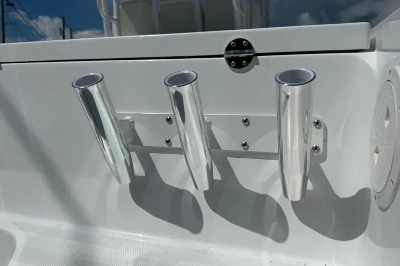 Slide: The Image of Rod holders on 2026 Everglades 335 Center Console boat, sleek and modern design. - 49