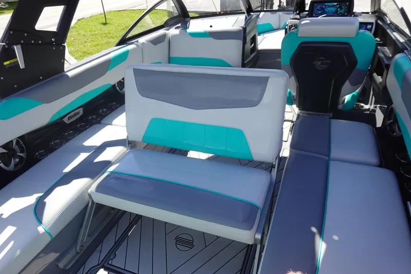 Slide: The Image of 2019 Malibu Wakesetter 23 LSV interior with modern seating and sleek design. - 21