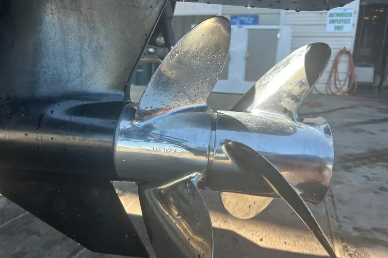 Slide: The Image of Close-up of a shiny boat propeller on a 2020 Dargel Kat 250 HDX. - 11