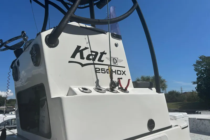 Slide: The Image of 2020 Dargel Kat 250 HDX boat with tower against clear blue sky. - 47
