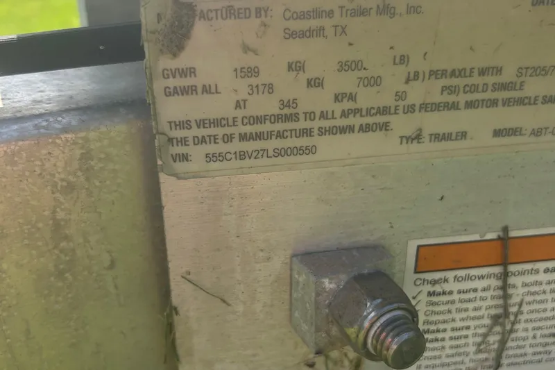 Slide: The Image of Label on a 2020 Dargel Kat 250 HDX trailer, showing specifications and VIN details. - 57