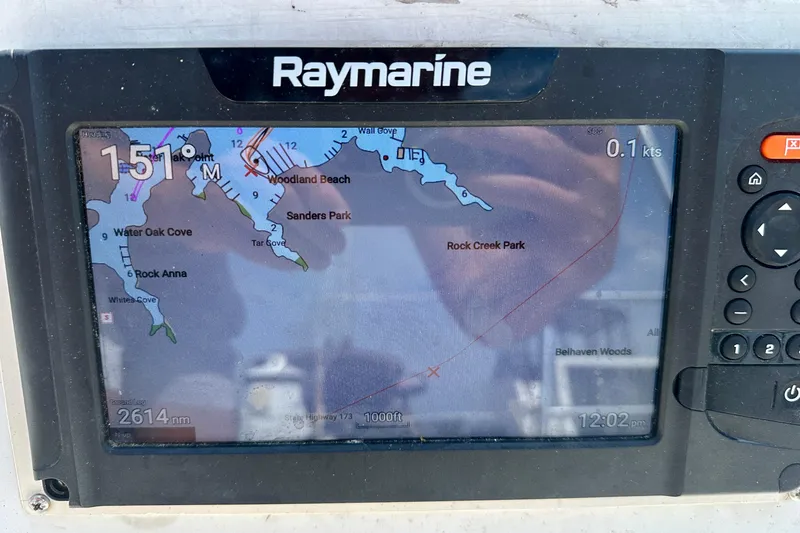 Slide: The Image of Deck of 2010 Beneteau Oceanis 40 sailboat with rigging and water reflection. - 25