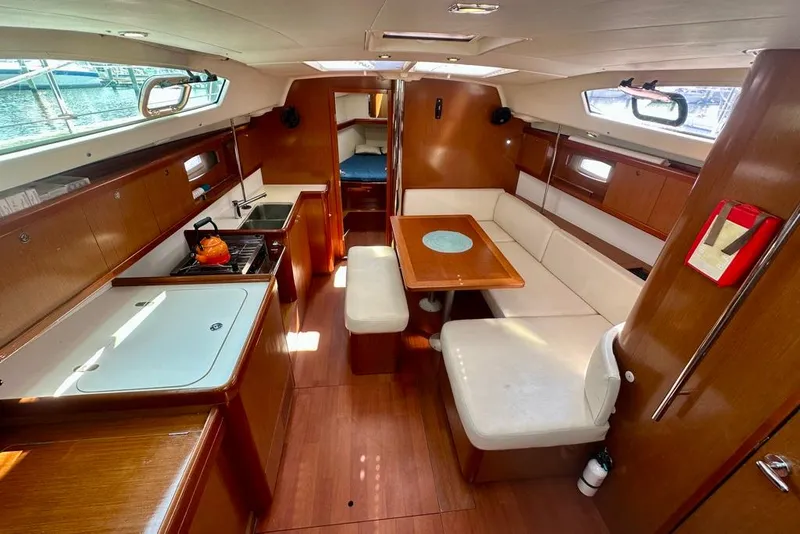 Slide: The Image of Beneteau Oceanis 40 sailboat anchor locker with chain and windlass, 2010 model. - 28