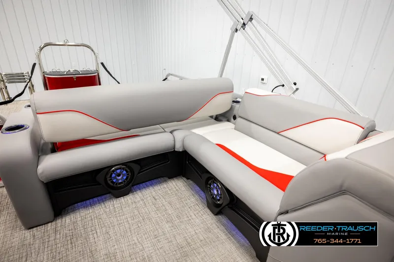 Slide: The Image of Luxurious seating in 2026 Avalon VEN85 VRB boat with modern design and LED lighting. - 22