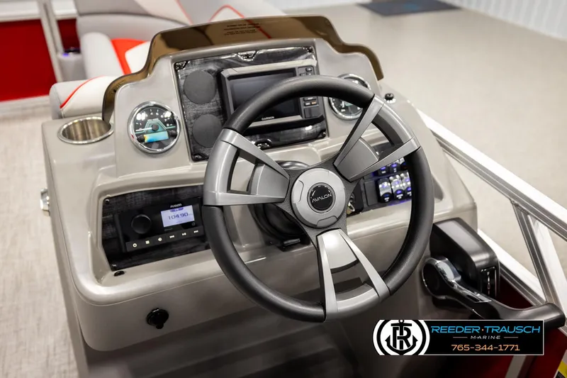 Slide: The Image of Steering console of 2026 Avalon VEN85 VRB boat with modern controls and dashboard. - 34