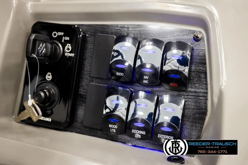 Slide: The Image of Control panel of 2026 Avalon VEN85 VRB boat with switches and ignition key. - 40
