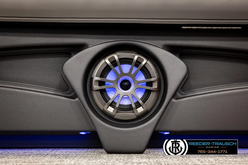 Slide: The Image of Speaker with blue LED light in 2026 Avalon VEN85 VRB boat interior. - 48