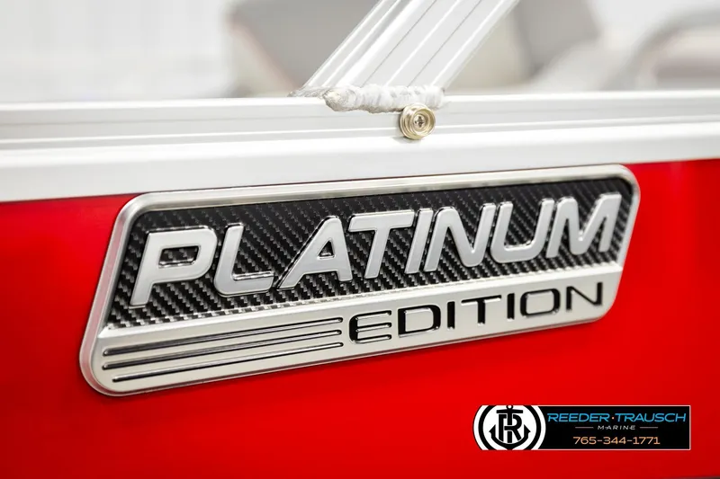 Slide: The Image of 2026 Avalon VEN85 VRB Platinum Edition boat detail with Reeder-Trausch Marine logo. - 54