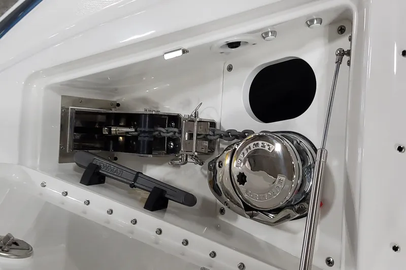 Slide: The Image of Anchor system of 2026 Formula 330 Crossover Bowrider OB boat, featuring Lewmar components. - 52