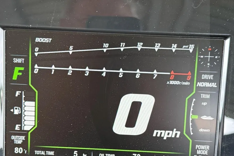 Slide: The Image of Dashboard of 2023 Kawasaki Jetski Ultra 310X showing speed, boost, and fuel levels. - 5