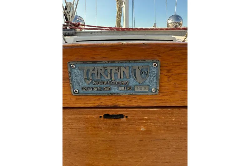 Slide: The Image of Plaque on 1986 Tartan 37' sailboat, Grand River, Ohio, hull number 459. - 10