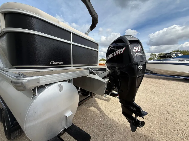 Slide: The Image of 2012 Premier 180 SunSation pontoon boat with Mercury 50 horsepower outboard motor. - 6