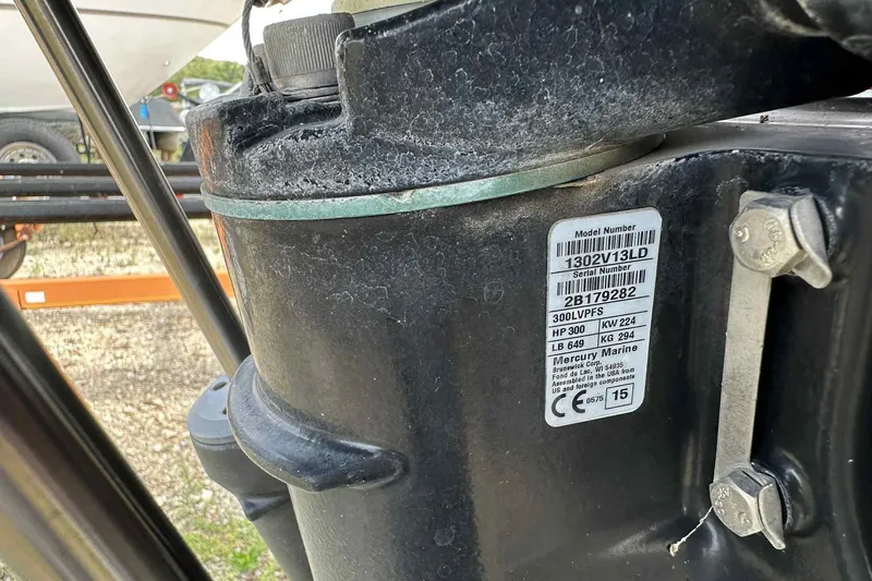 Slide: The Image of Close-up of a Mercury Marine engine label on a 2017 PlayCraft 2700 Extreme boat. - 16