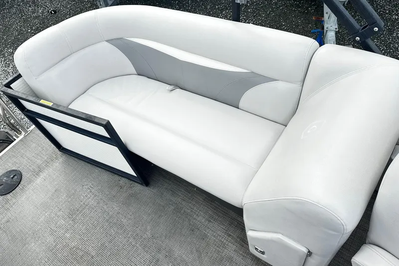 Slide: The Image of 2017 Godfrey Sweetwater 2286 Tri Toon boat seat, white and gray upholstery. - 10