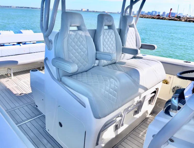 Slide: The Image of Luxury seating on 2020 SeaVee 370z boat with ocean view in background. - 19