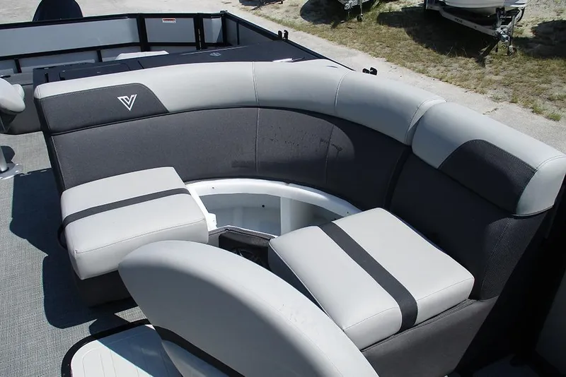 Slide: The Image of Luxurious seating on 2025 Viaggio Lago X20R pontoon boat, featuring modern design and comfort. - 20