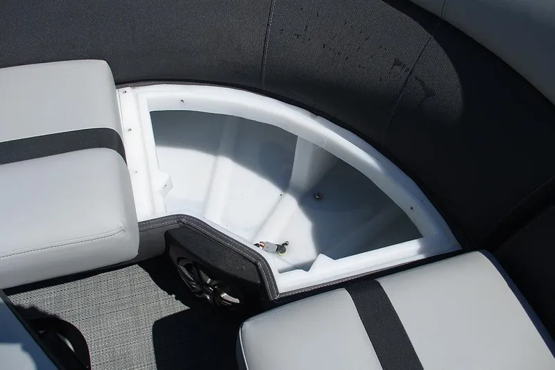 Slide: The Image of Interior storage compartment of 2025 Viaggio Lago X20R boat with cushioned seating. - 21