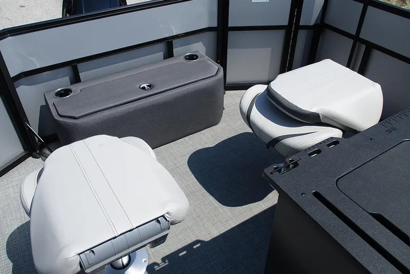 Slide: The Image of Interior of 2025 Viaggio Lago X20R boat with cushioned seating and storage. - 32