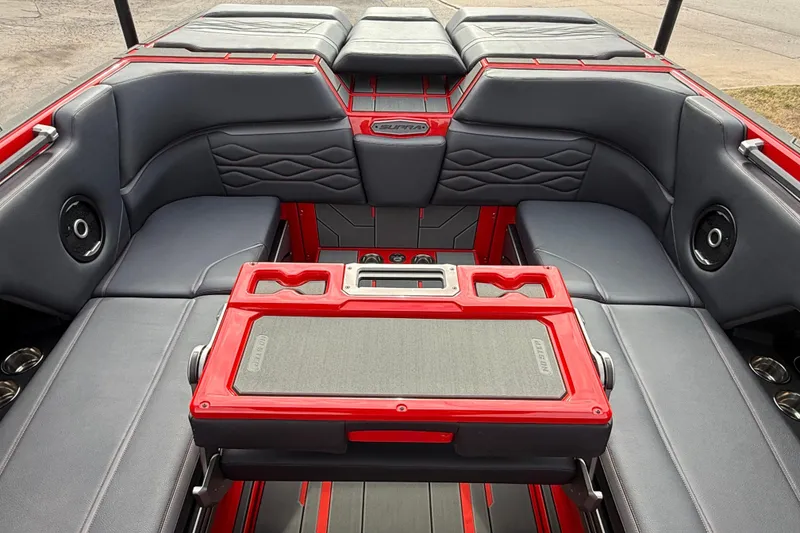 Slide: The Image of Luxurious interior of 2026 Supra SE 550 boat with sleek seating and modern design. - 24
