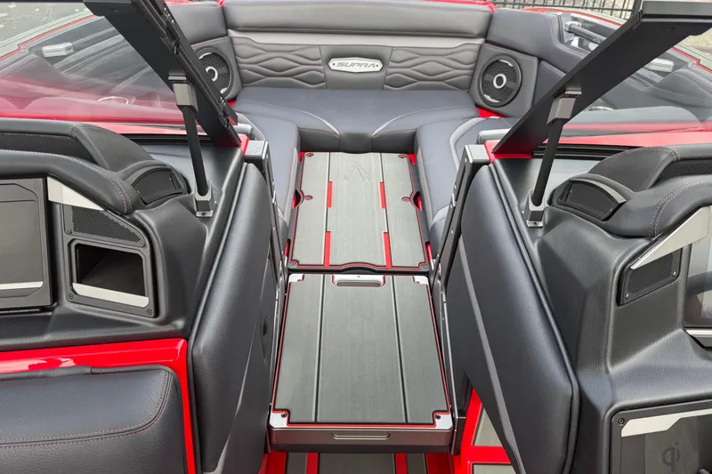 Slide: The Image of Interior of 2026 Supra SE 550 boat, featuring sleek seating and modern design elements. - 30