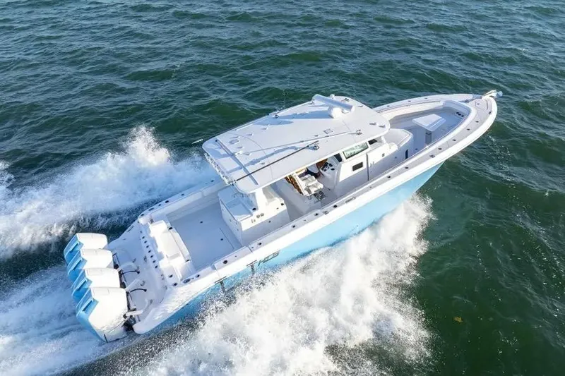 Slide: The Image of 2025 HCB 42 Lujo boat interior bathroom with modern fixtures and compact design. - 3