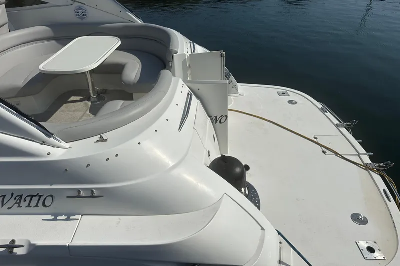 Slide: The Image of 2000 Doral 360 SE yacht with sleek design against clear blue sky. - 2