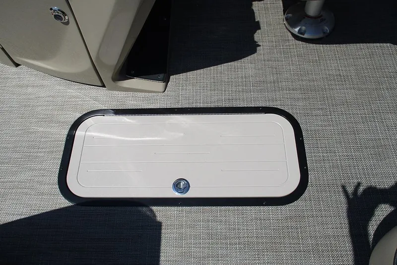 Slide: The Image of Hatch on Viaggio Lago X22U 2025 boat deck, featuring textured flooring. - 22