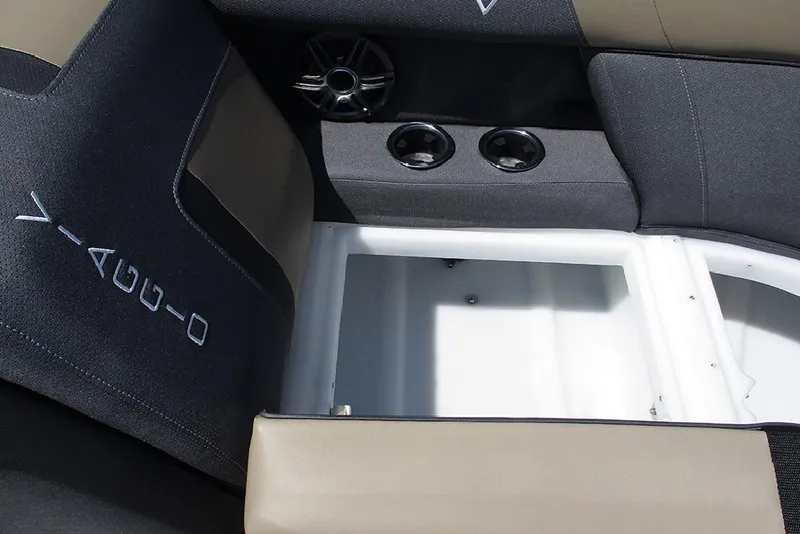 Slide: The Image of Interior seating of 2025 Viaggio Lago X22U boat with cup holders and speaker. - 27